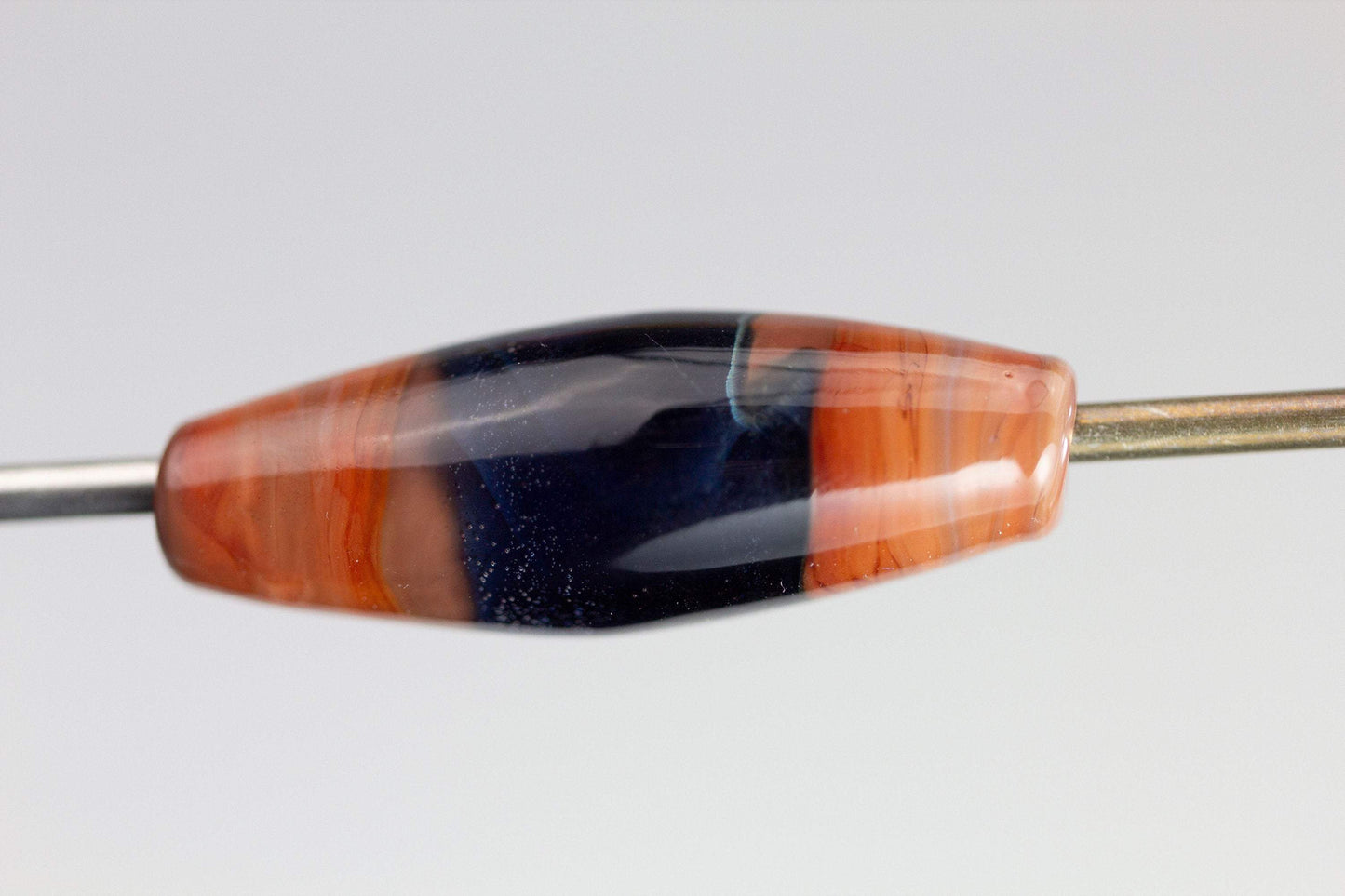 Coral Red and Navy Blue Swirled Bead - Handmade Glass Lampwork Focal Bead, Glass Bead for Jewelry, Statement Bead for Pendant