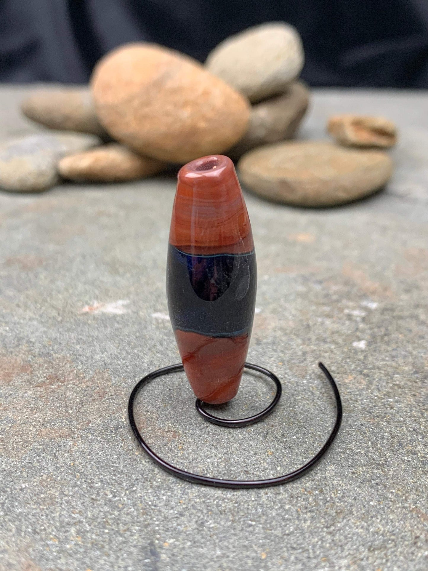 Coral Red and Navy Blue Swirled Bead - Handmade Glass Lampwork Focal Bead, Glass Bead for Jewelry, Statement Bead for Pendant