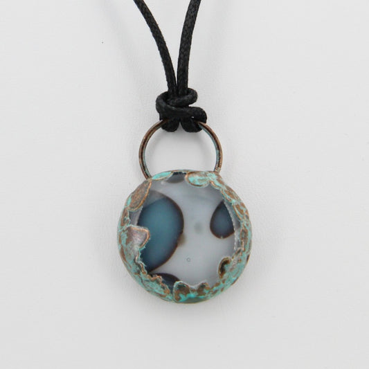 Handmade Glass Cabochon | Copper Electroformed Pendant with Antique Patina