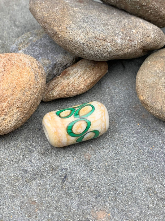 Handmade Glass Lampwork Focal Bead | Ivory Bead with Green Dots | One of a Kind Art Glass | Statement Bead for Pendant