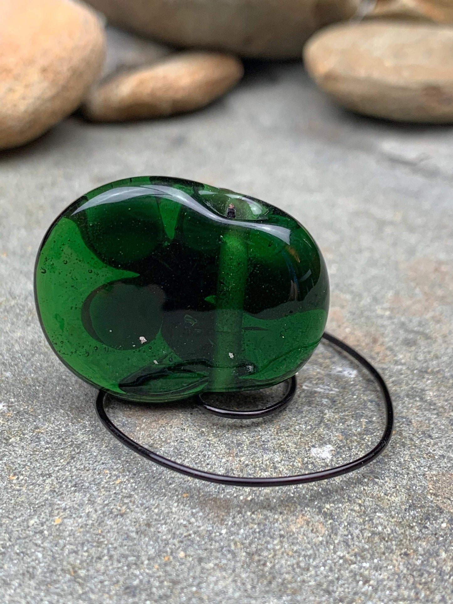 Handmade Glass Lampwork Focal Bead | Pink Flower on Green Background | One of a Kind Art Glass | Statement Bead for Pendant