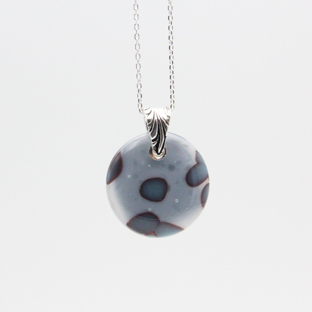 Handmade Gray and Turquoise Blue Glass Pendant on a Silver Chain