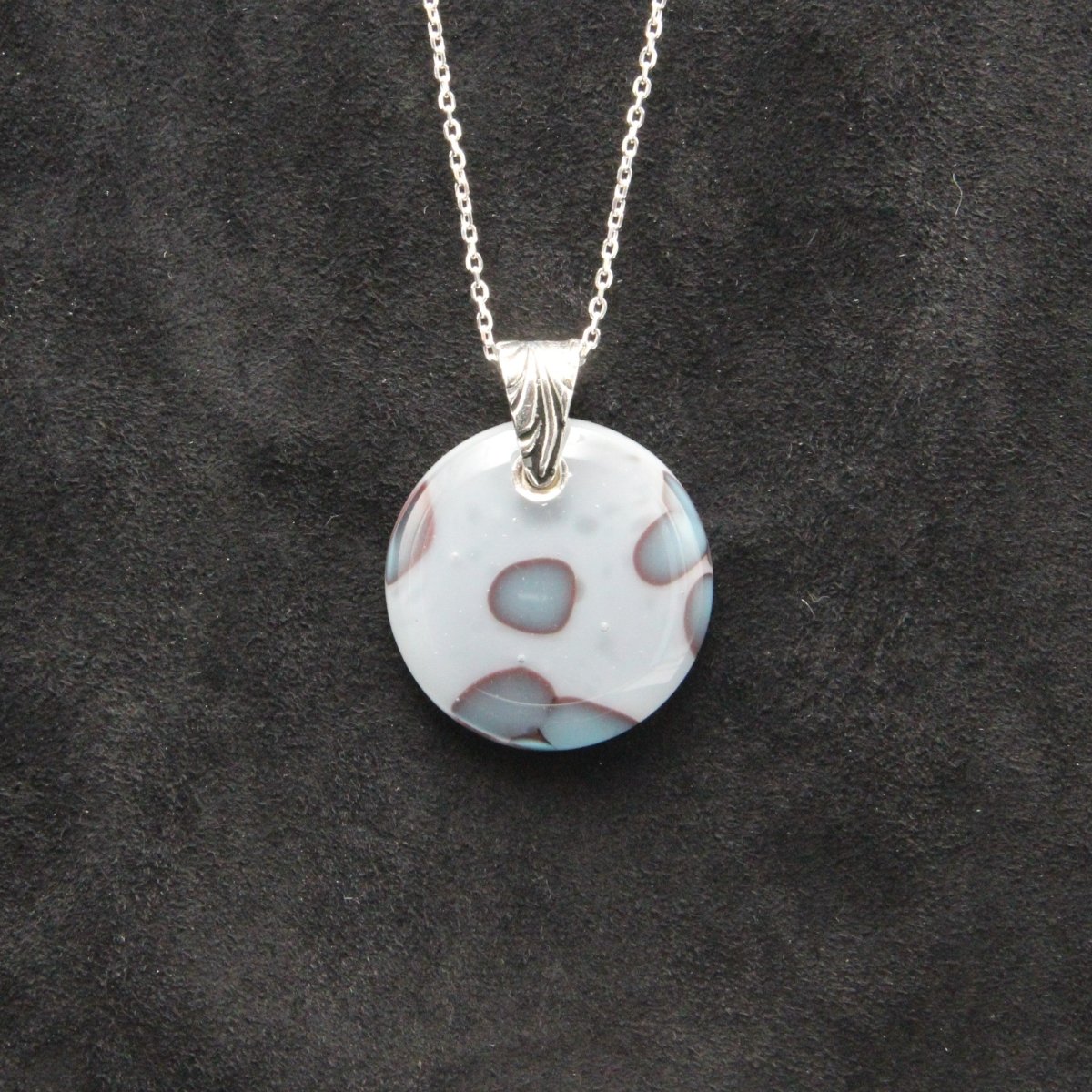 Handmade Gray and Turquoise Blue Glass Pendant on a Silver Chain