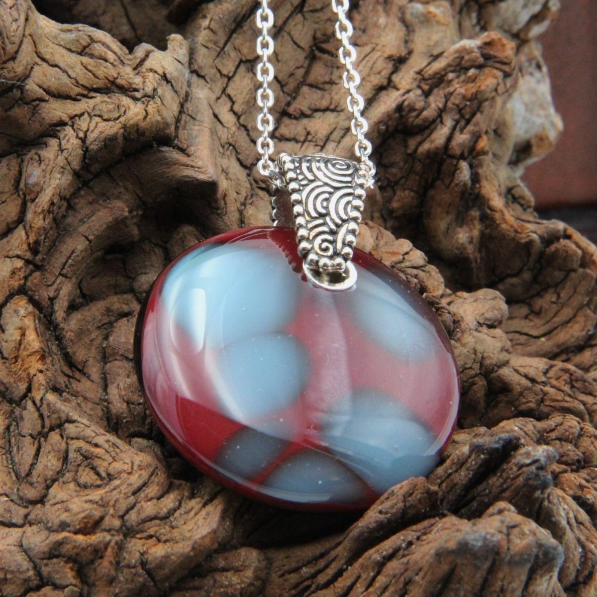 Handmade Red Glass Pendant on a Silver Chain