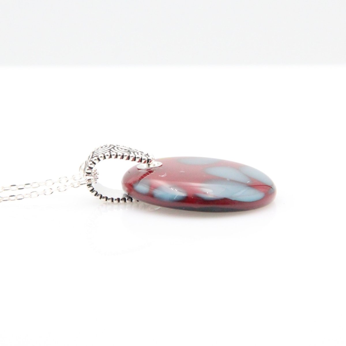Handmade Red Glass Pendant on a Silver Chain