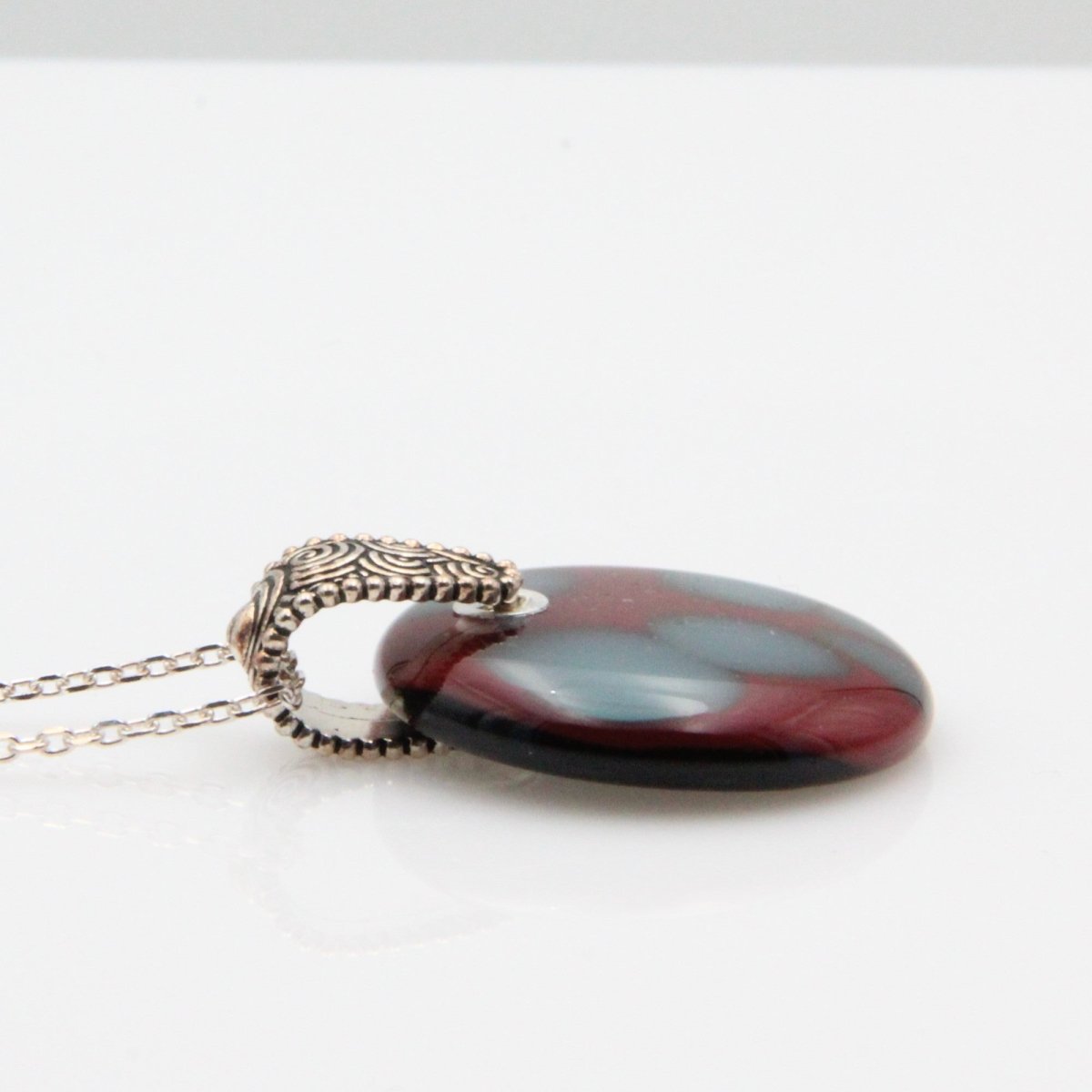 Handmade Red Glass Pendant on a Silver Chain