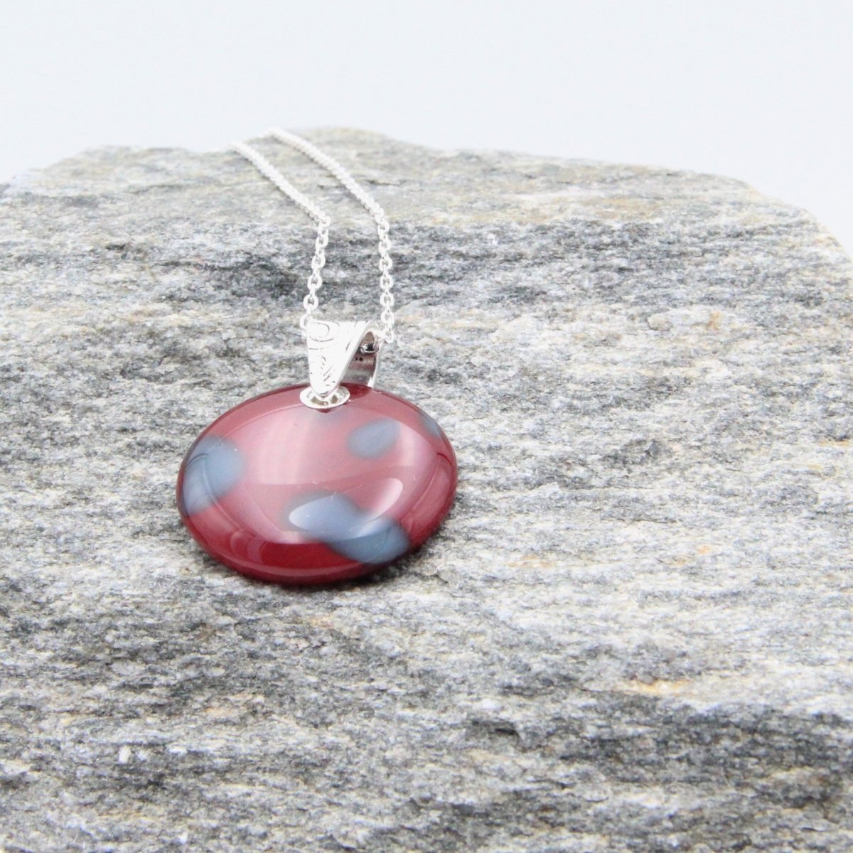 Handmade Red Glass Pendant on a Silver Chain