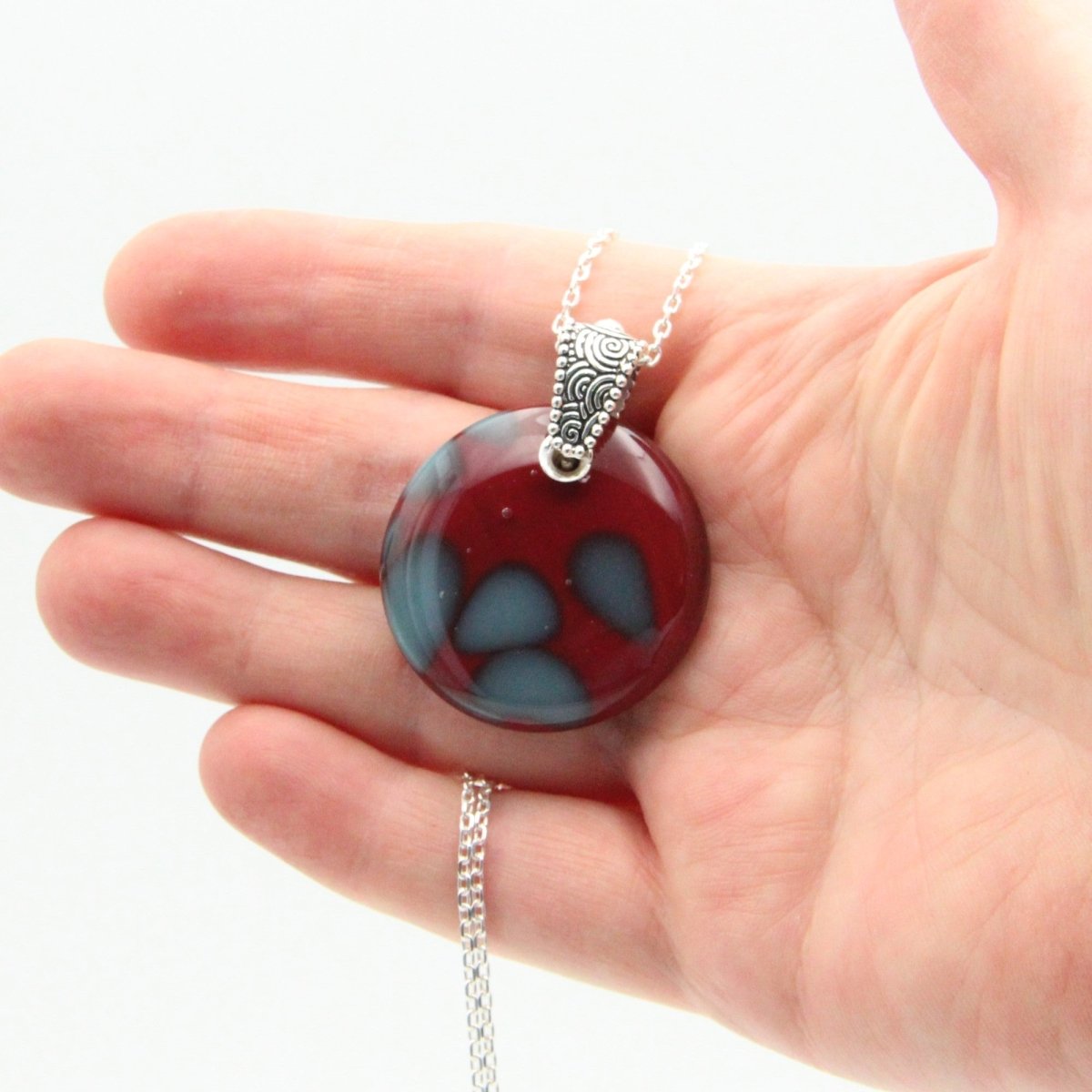 Handmade Red Glass Pendant on a Silver Chain