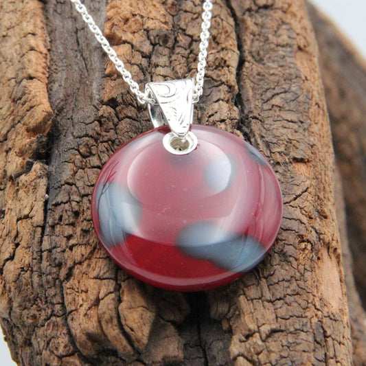Handmade Red Glass Pendant on a Silver Chain