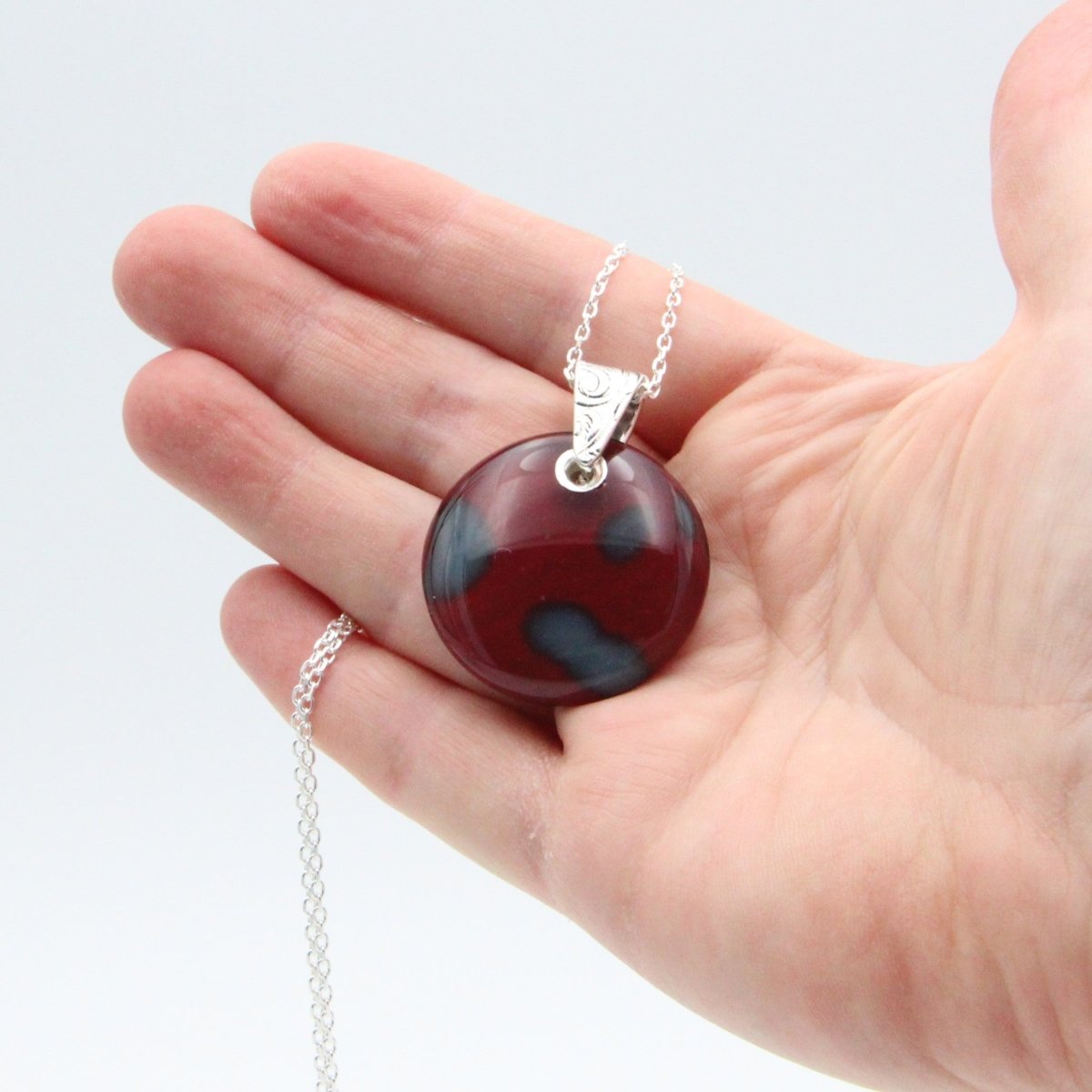 Handmade Red Glass Pendant on a Silver Chain