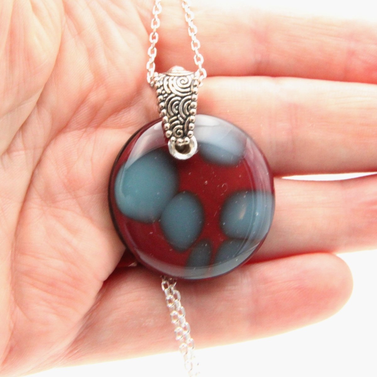 Handmade Red Glass Pendant on a Silver Chain
