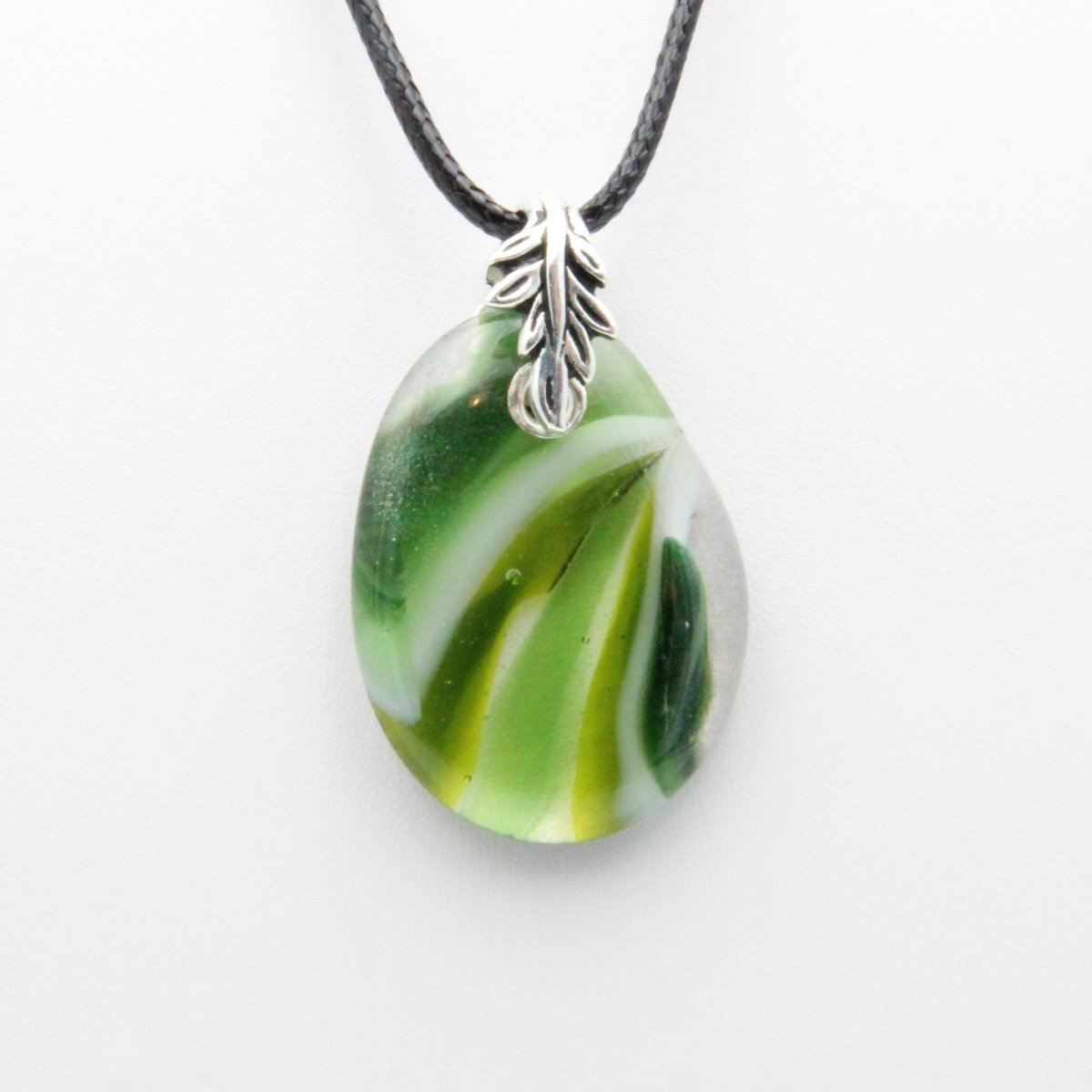Light and Dark Green Glass Pendant with Silver Accents