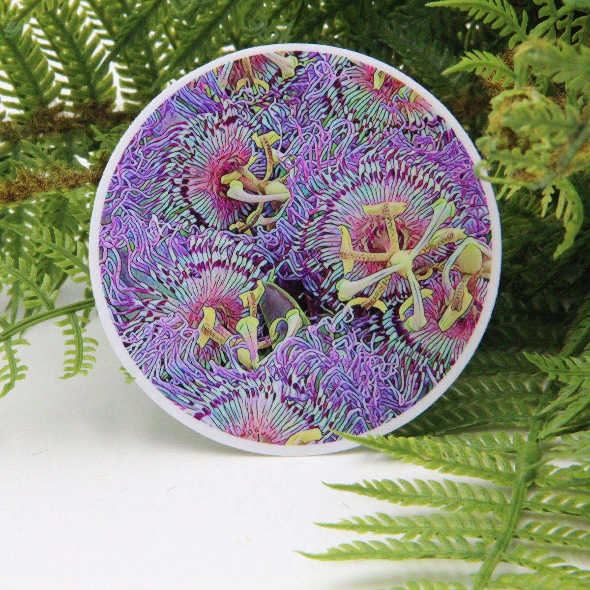 Maypop Passion Flower 3 inch Round Premium Vinyl Sticker