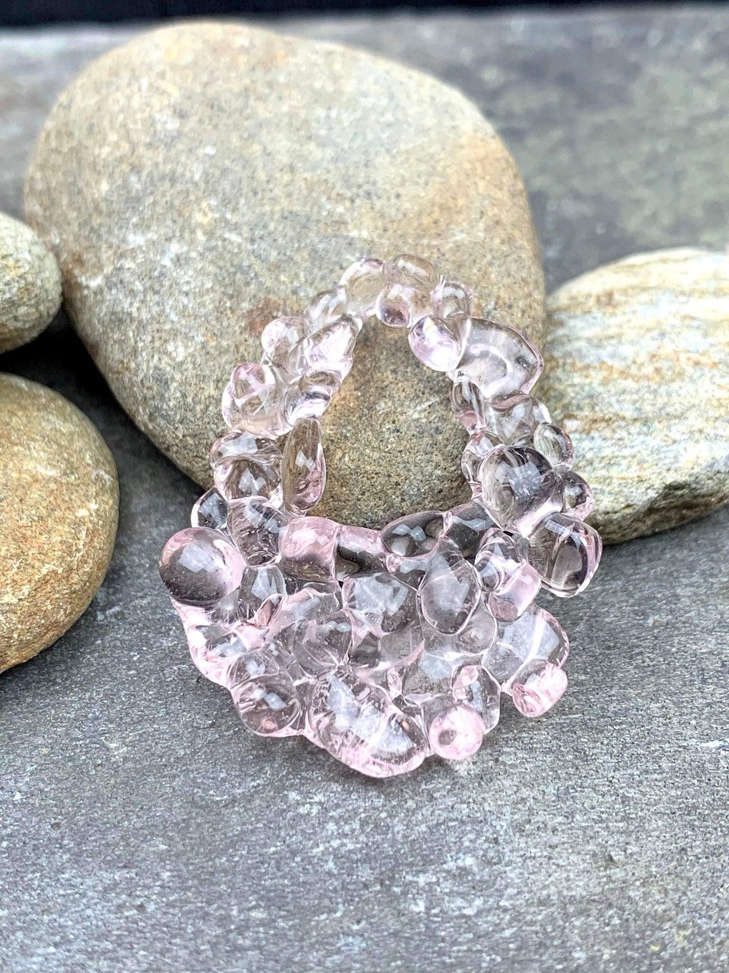 Upcycled Glass Jewelry, Pink Statement Pendant Necklace, Recycled Glass, Gift for Wine Lover, Glass Bottle Art