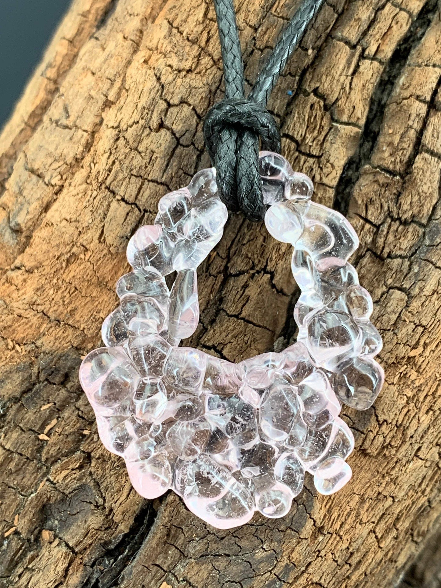 Upcycled Glass Jewelry, Pink Statement Pendant Necklace, Recycled Glass, Gift for Wine Lover, Glass Bottle Art