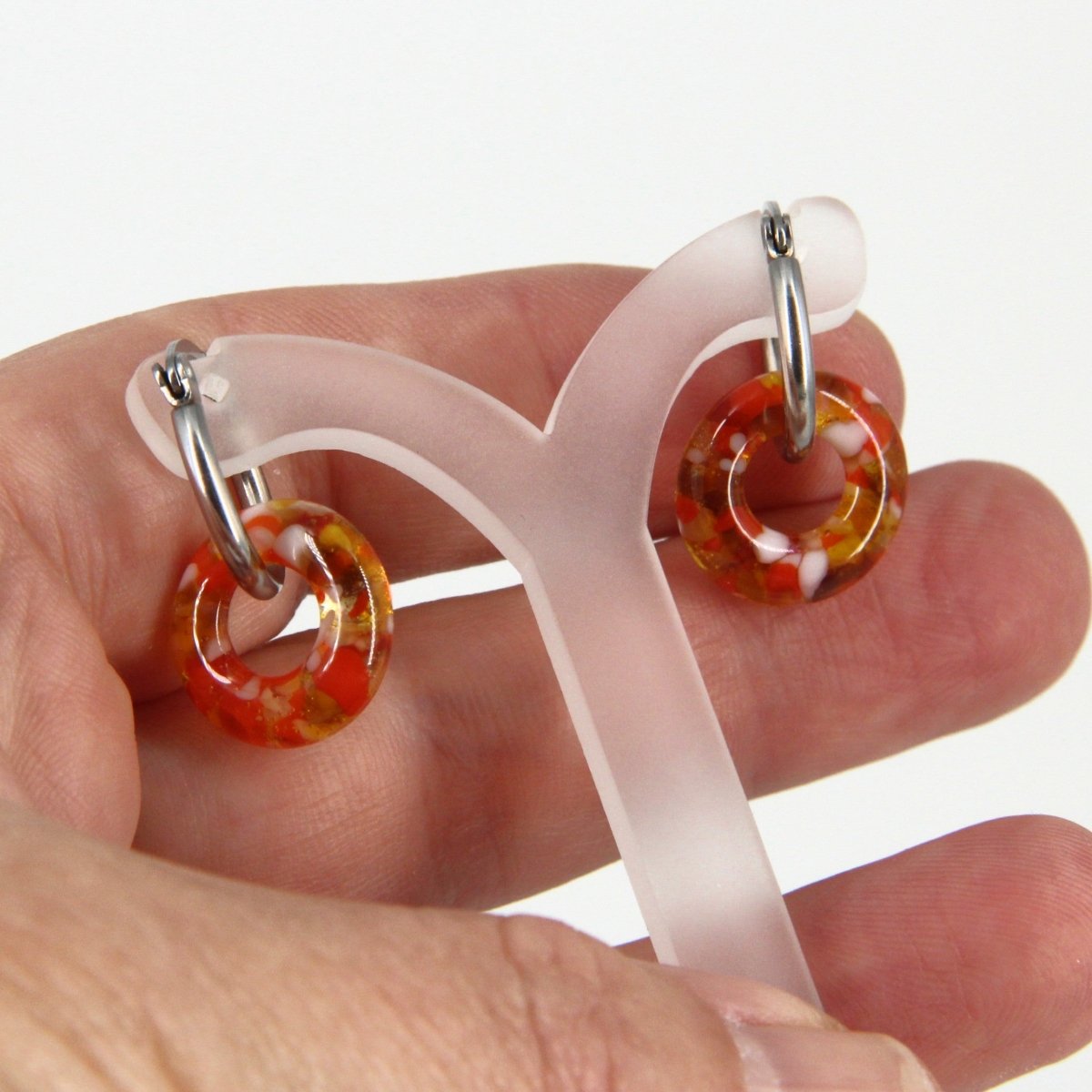 Orange Glass Hoop Earrings
