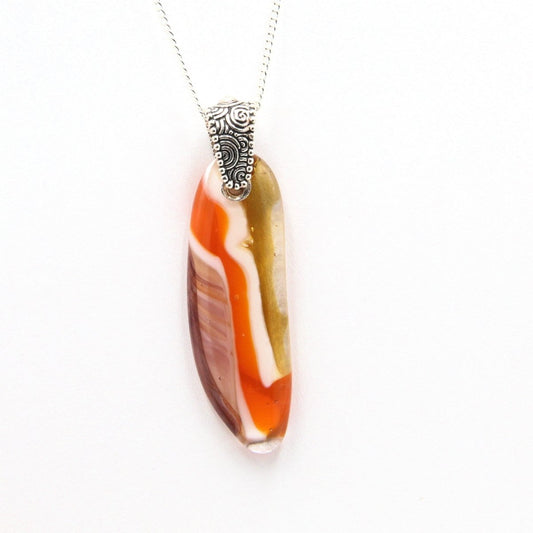 Orange Glass Pendant with Silver Accents