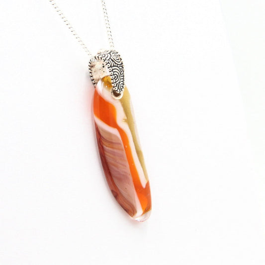 Orange Glass Pendant with Silver Accents