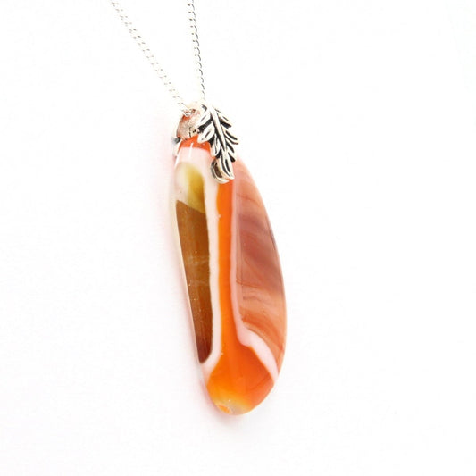 Orange Glass Pendant with Silver Accents