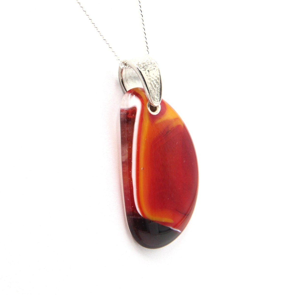 Orange Glass Pendant with Silver Accents