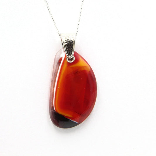 Orange Glass Pendant with Silver Accents