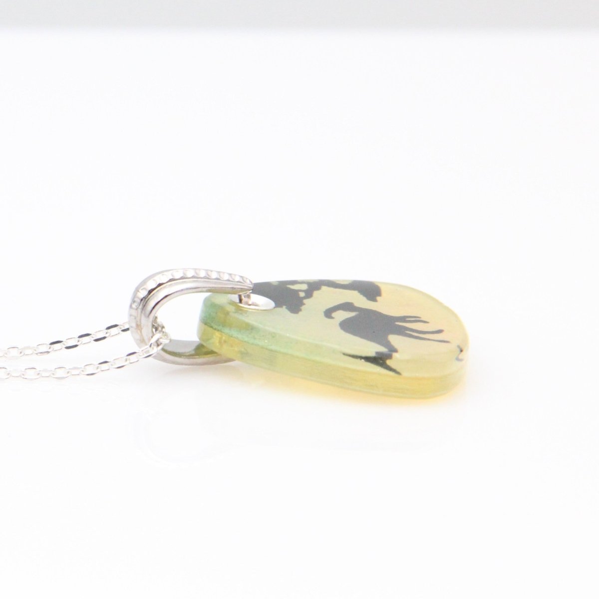 Pale Yellow Hadrosaur Parasaurolophus Glass Pendant on a Silver Chain