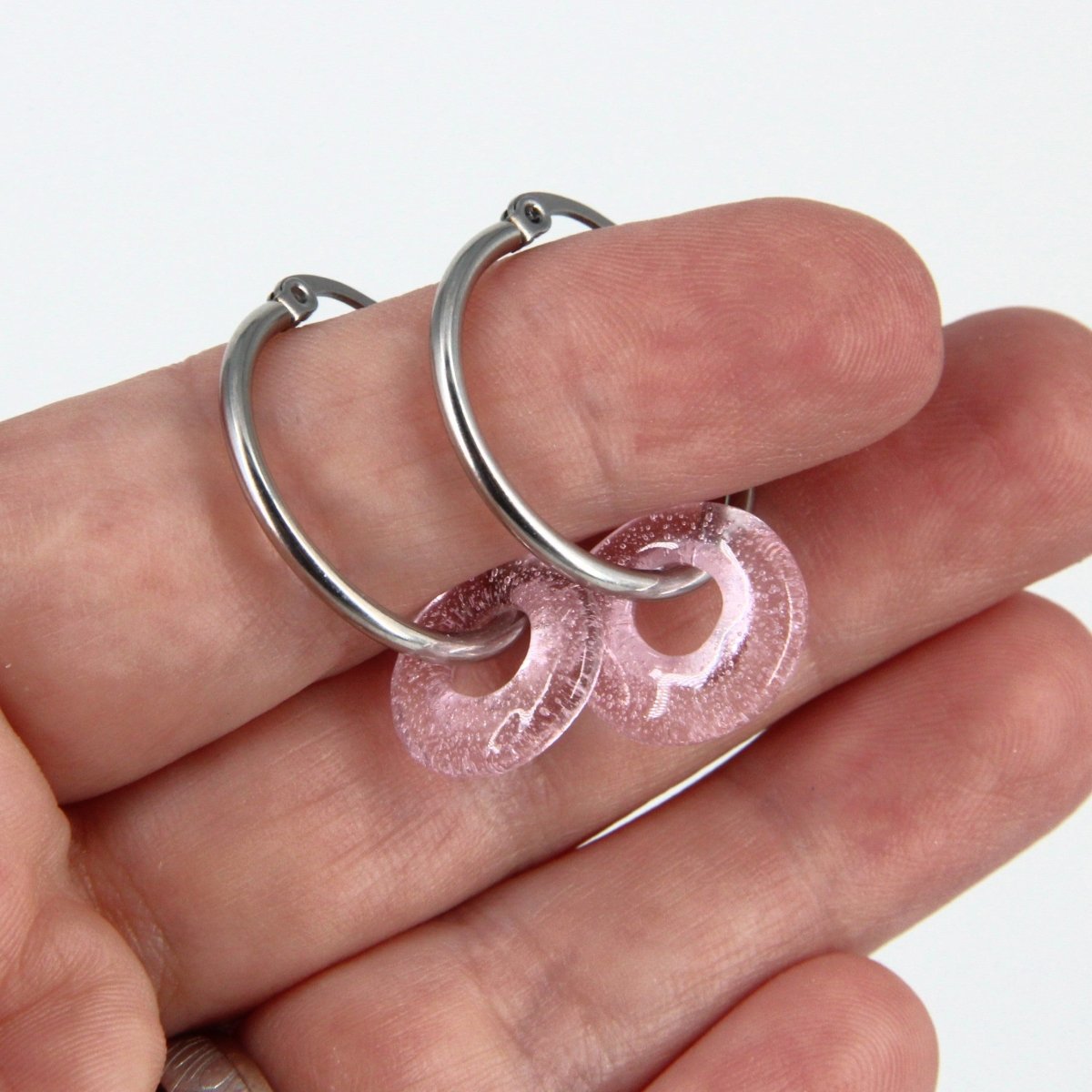 Pink Glass Hoop Earrings