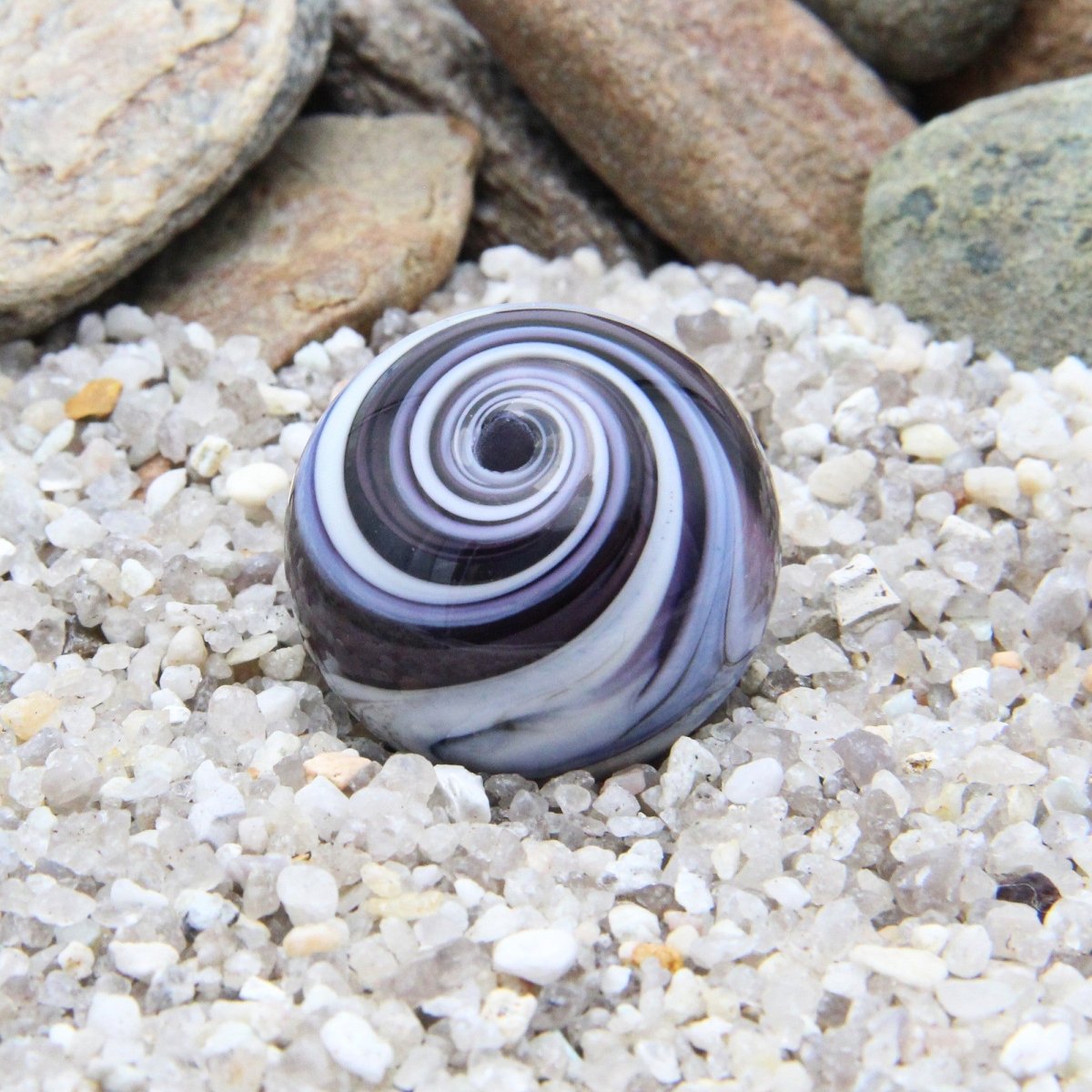 Purple, Blue, and White Striped Statement Bead - Handmade Glass Lampwork, Unique Focal Bead for Pendant, Suncatcher, or Home Decorating