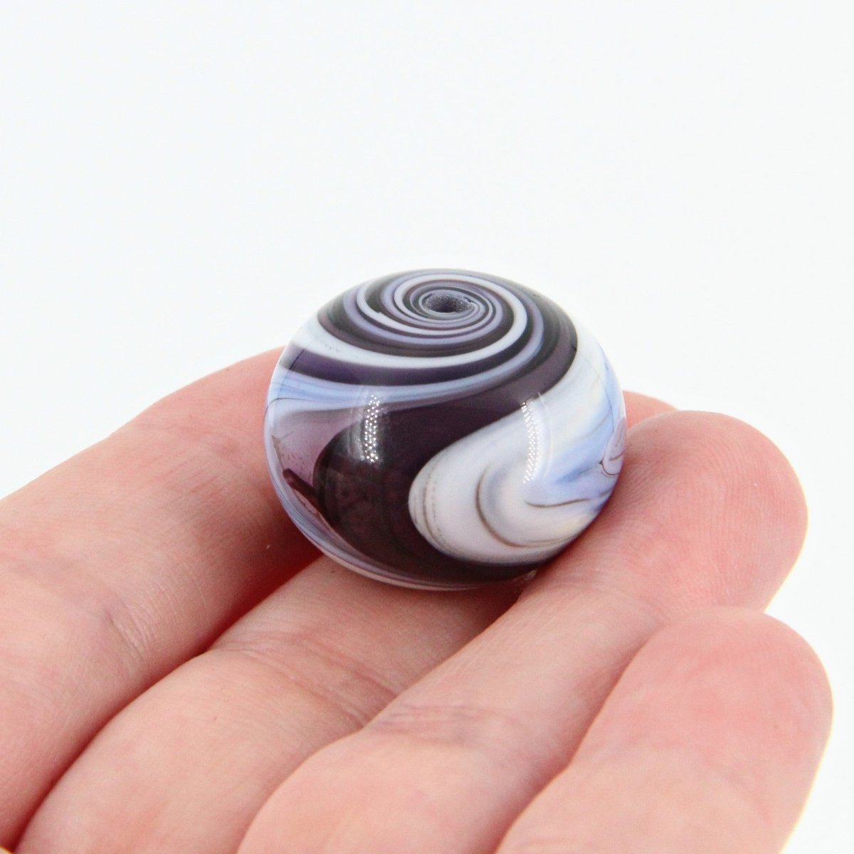Purple, Blue, and White Striped Statement Bead - Handmade Glass Lampwork, Unique Focal Bead for Pendant, Suncatcher, or Home Decorating