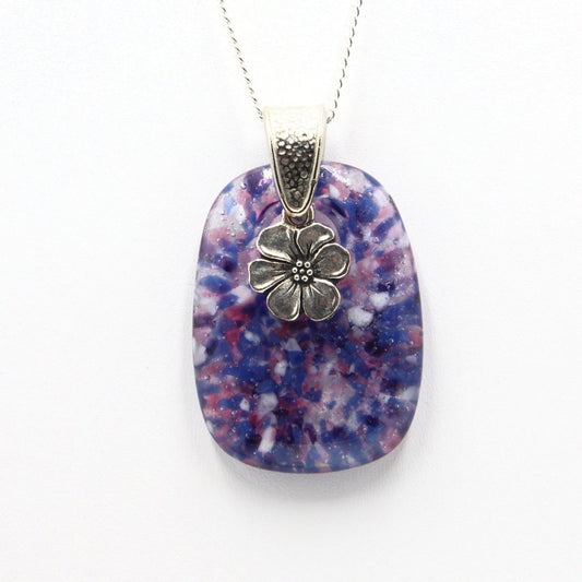 Purple Glass Pendant with Blossom Charm
