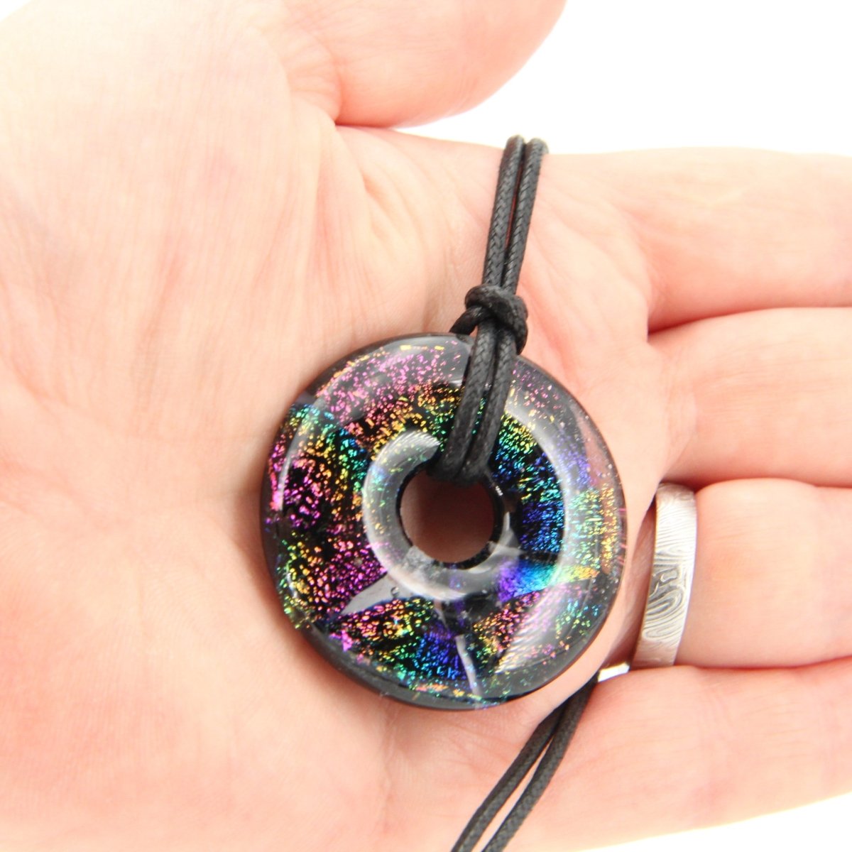 Rainbow Dichroic Chunky Donut Glass Pendant