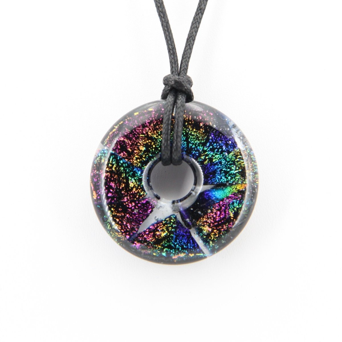 Rainbow Dichroic Chunky Donut Glass Pendant