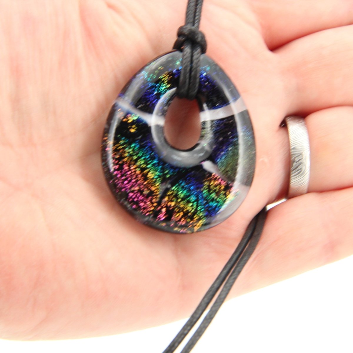 Rainbow Dichroic Chunky Teardrop Glass Pendant