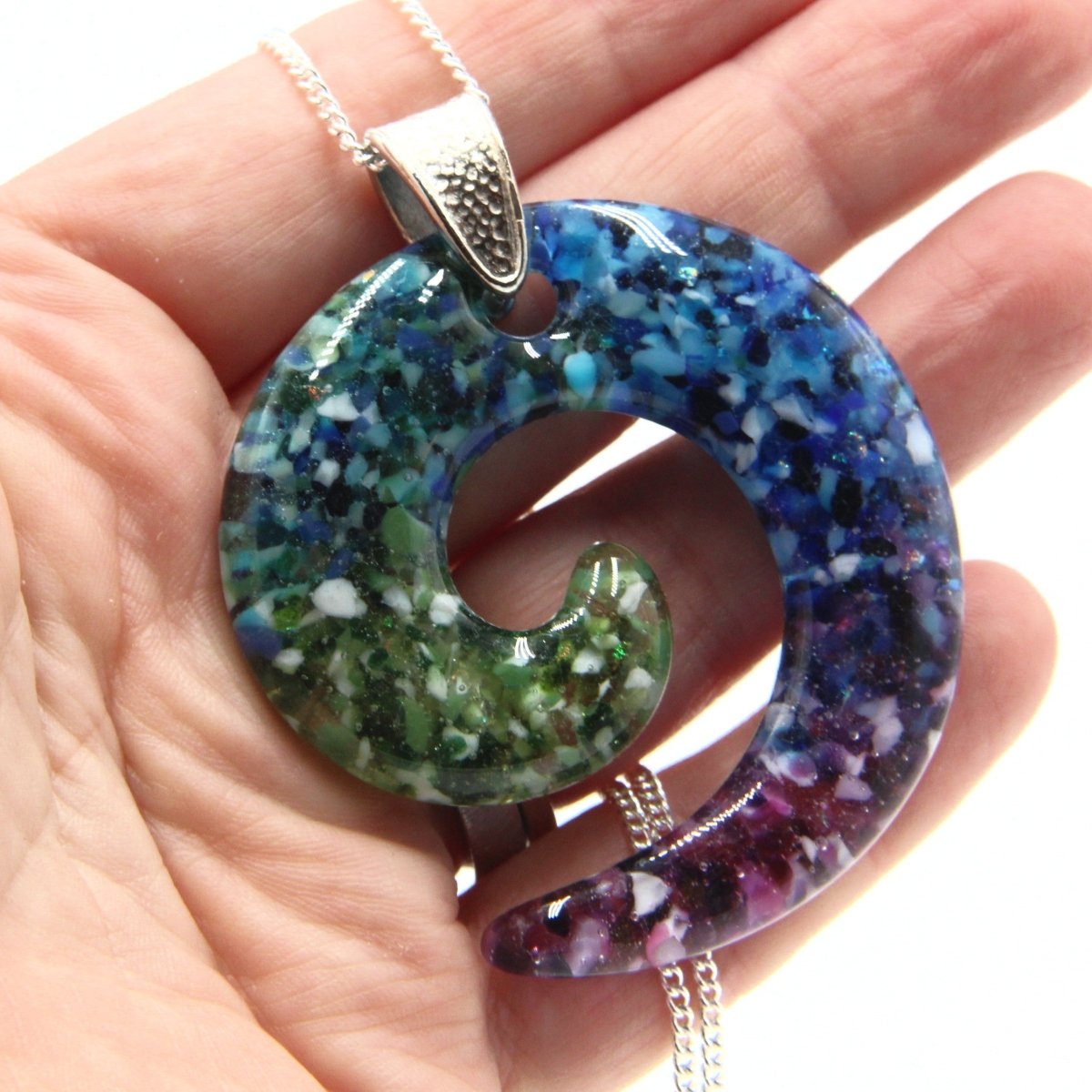 Rainbow Frit Spiral Pendant