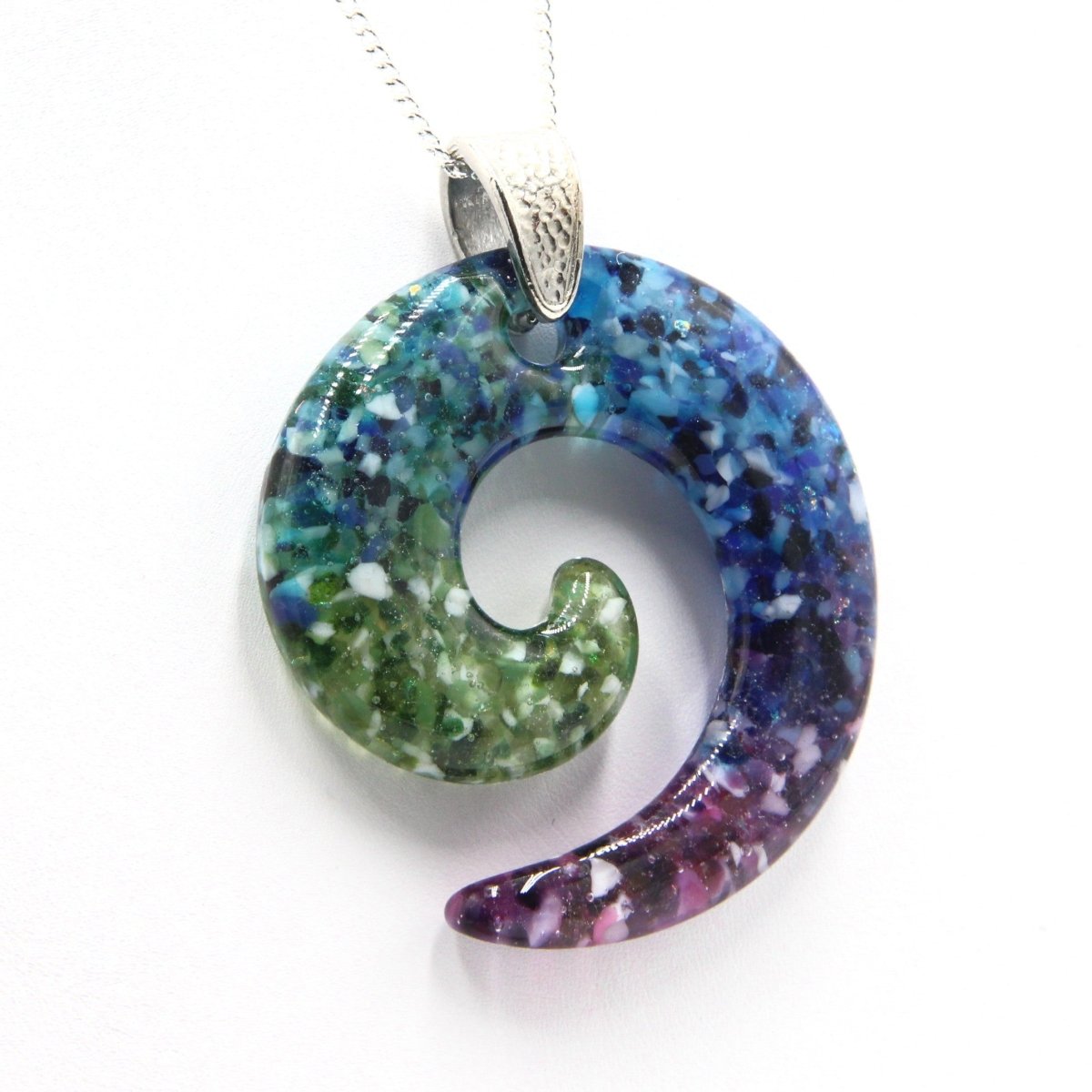 Rainbow Frit Spiral Pendant