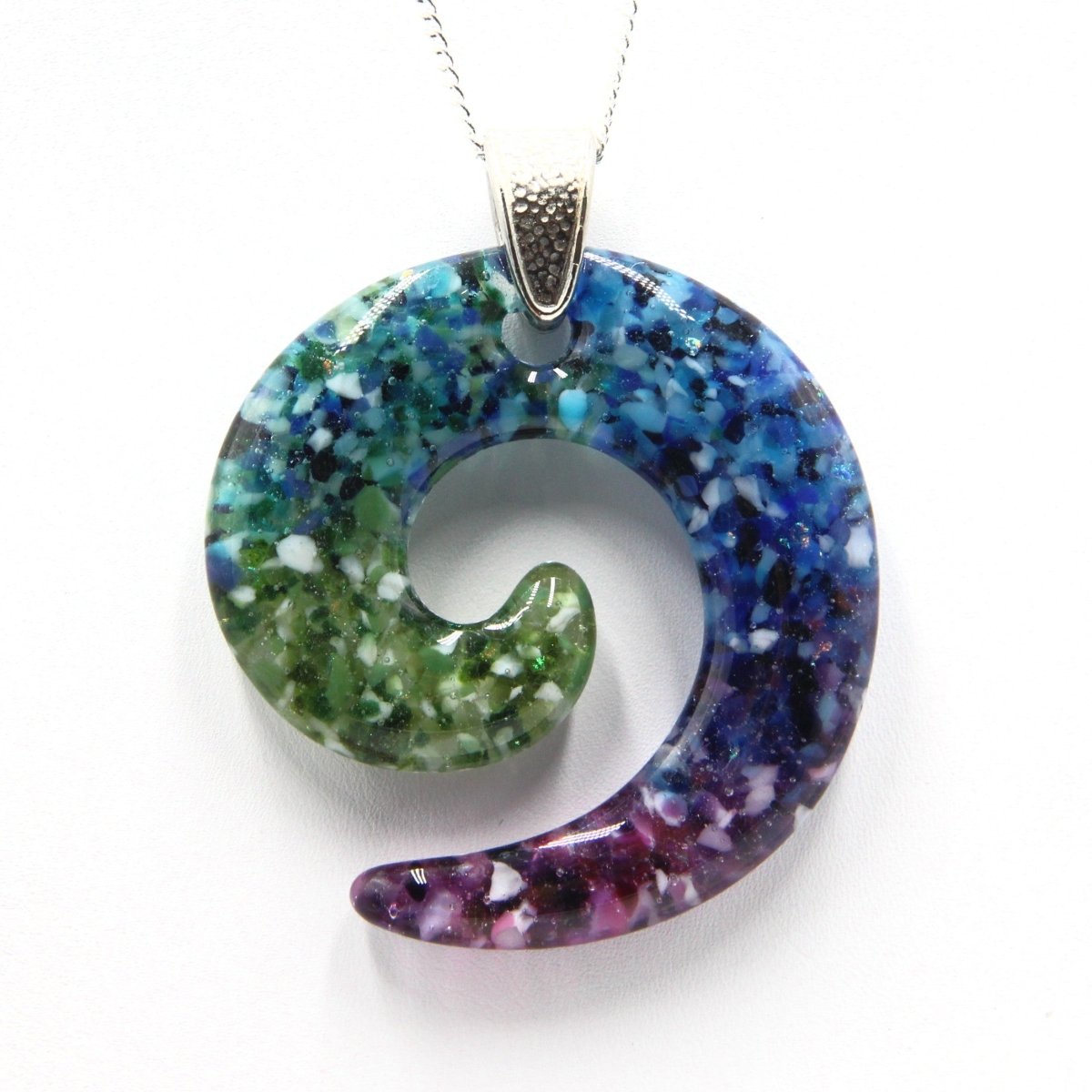 Rainbow Frit Spiral Pendant
