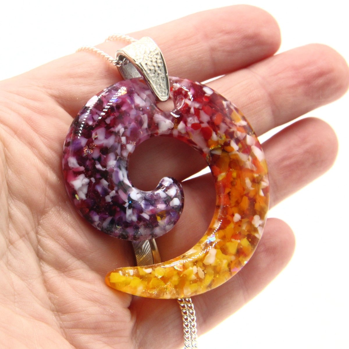 Rainbow Frit Spiral Pendant