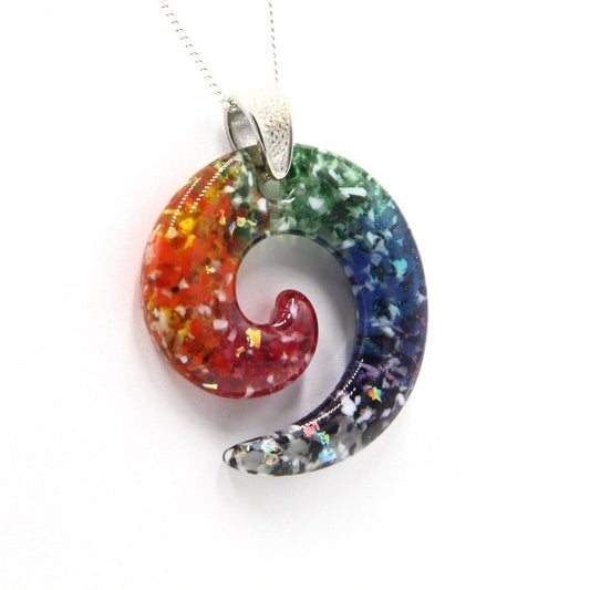 Rainbow Frit Spiral Pendant