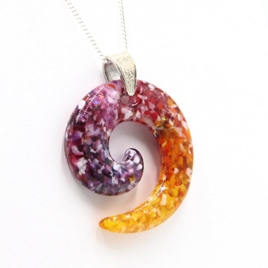 Rainbow Frit Spiral Pendant