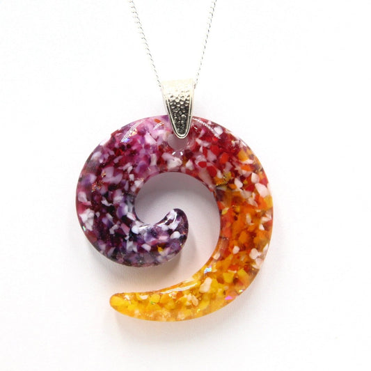 Rainbow Frit Spiral Pendant