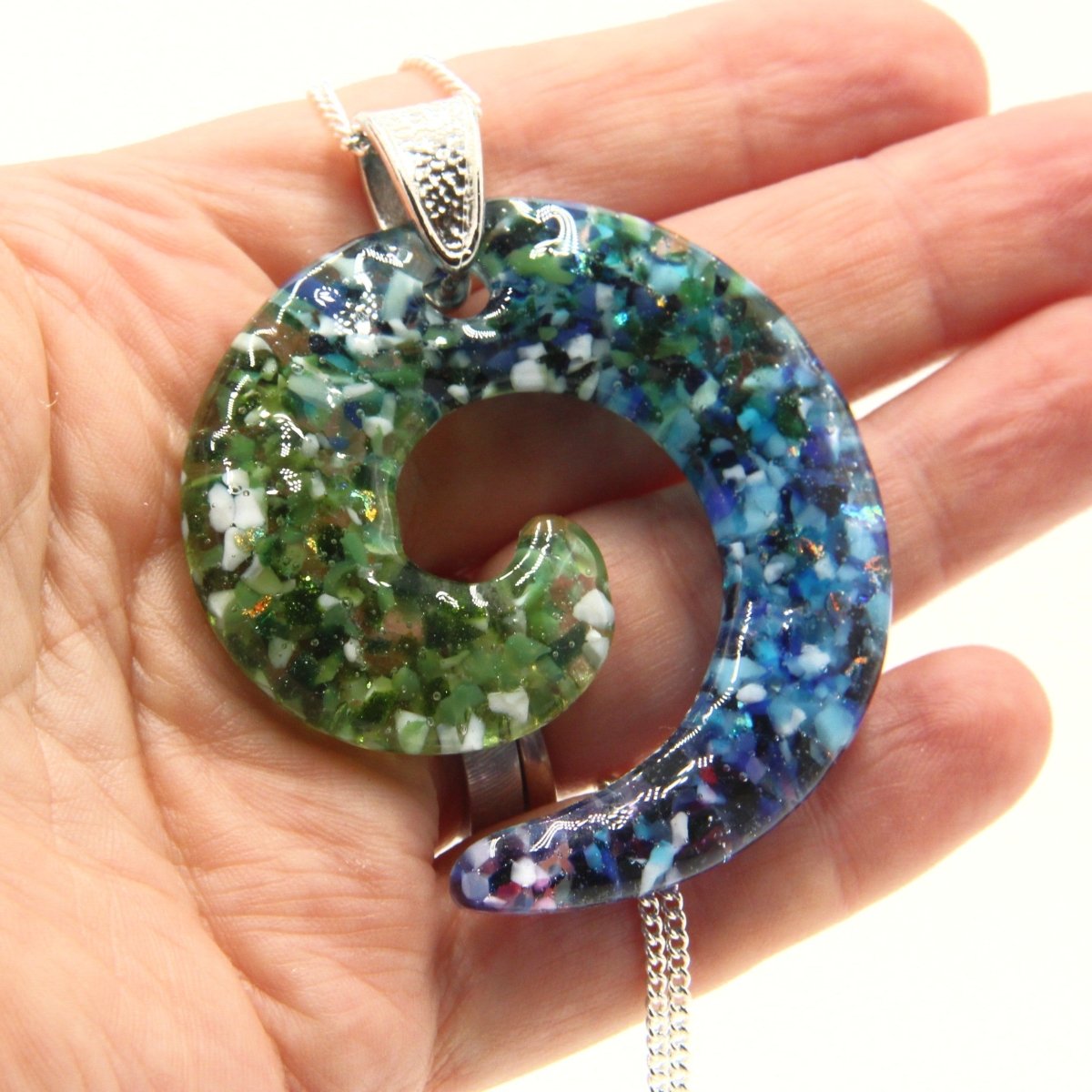 Rainbow Frit Spiral Pendant