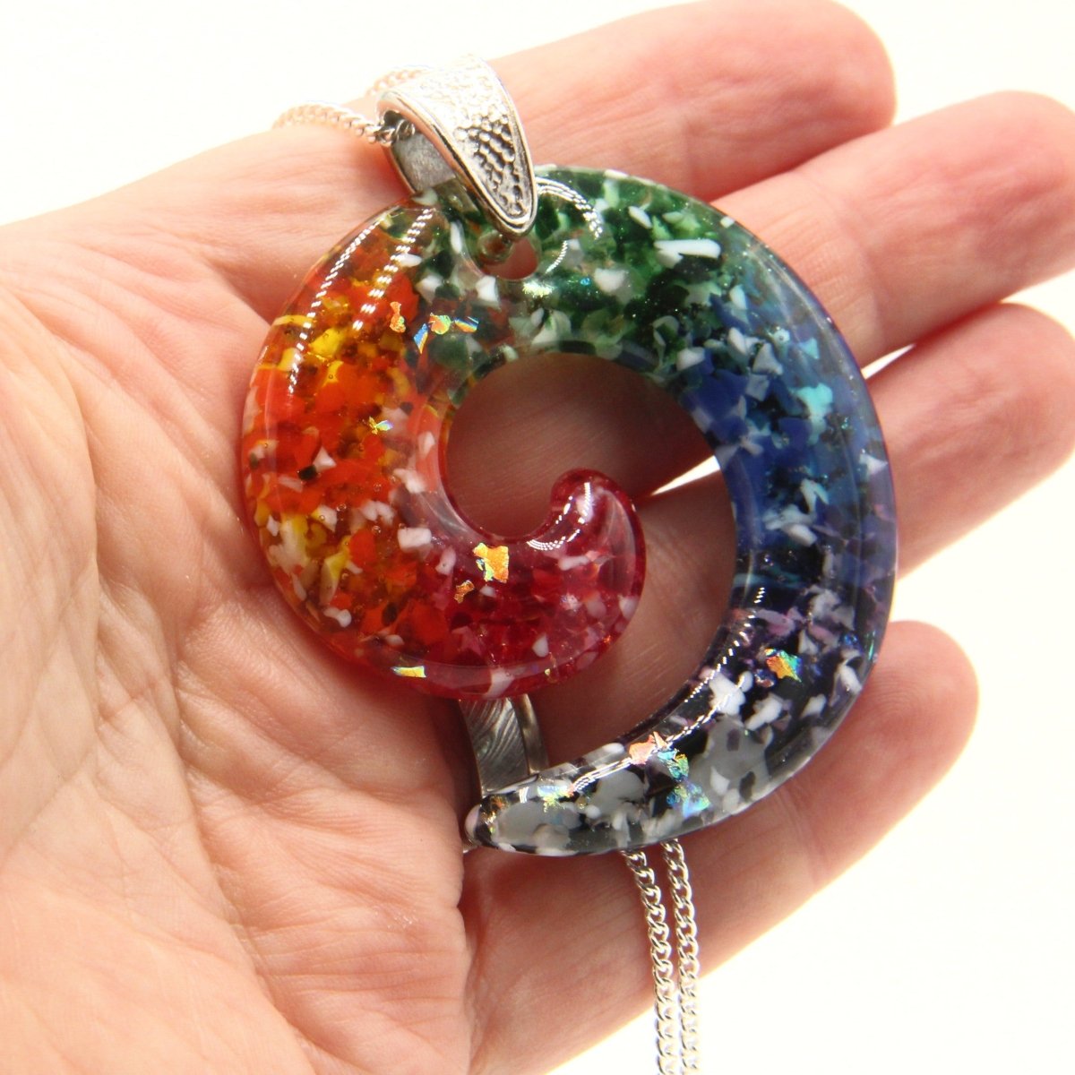 Rainbow Frit Spiral Pendant