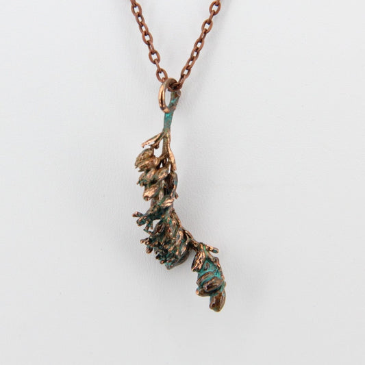 Real Plant Jewelry, Goldenrod Flower Sprig, Solidago rugosa, Copper Electroformed Pendant with Antique Patina, Gift for Nature Lover