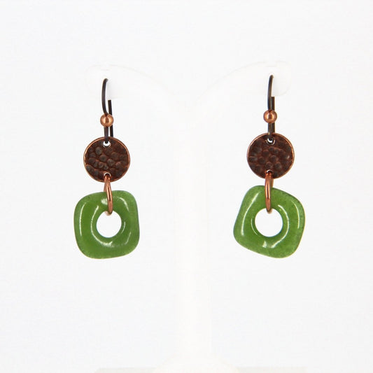 Recycled Green Glass and Copper Earrings