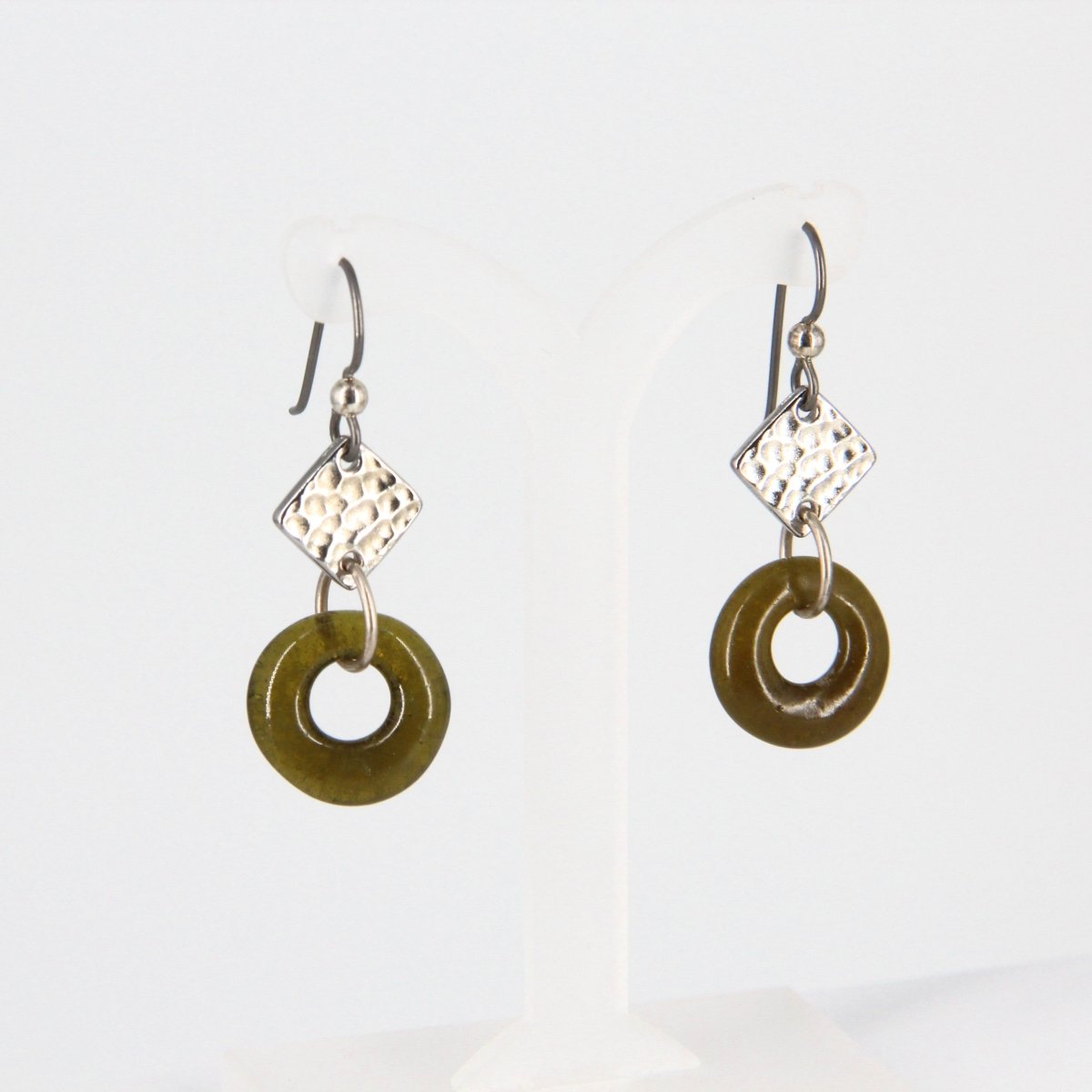 Recycled Green Glass Dangle Earrings