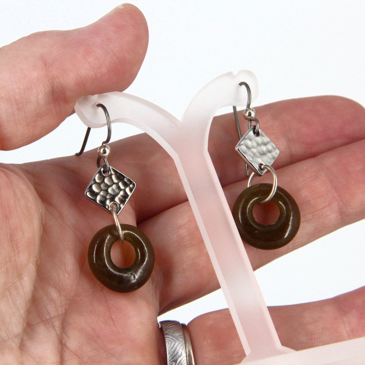 Recycled Green Glass Dangle Earrings