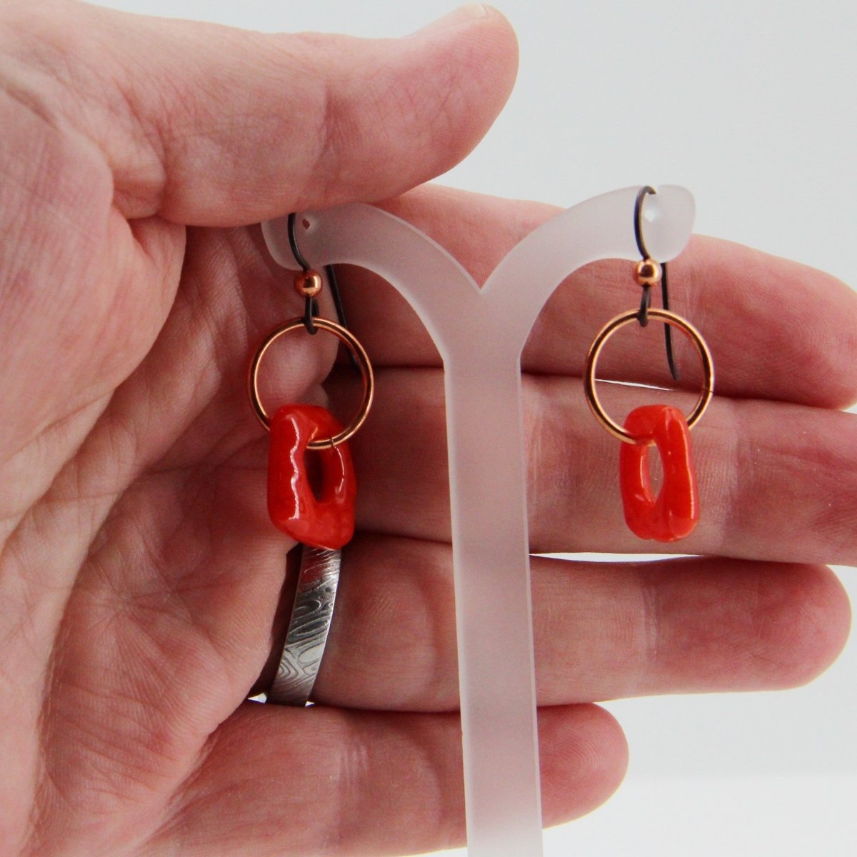 Red and Copper Glass Earrings