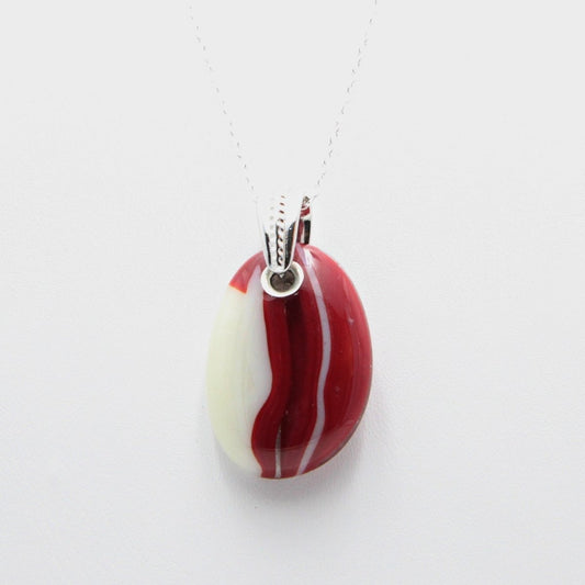 Red and Ivory Glass Pendant with Silver Accents, Handmade Unique Glass Jewelry, Gift for Art Lover