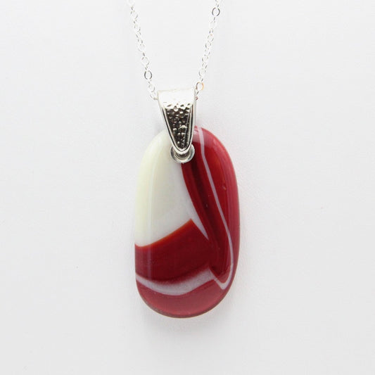 Red and Ivory Glass Pendant with Silver Accents, Handmade Unique Glass Jewelry, Gift for Art Lover