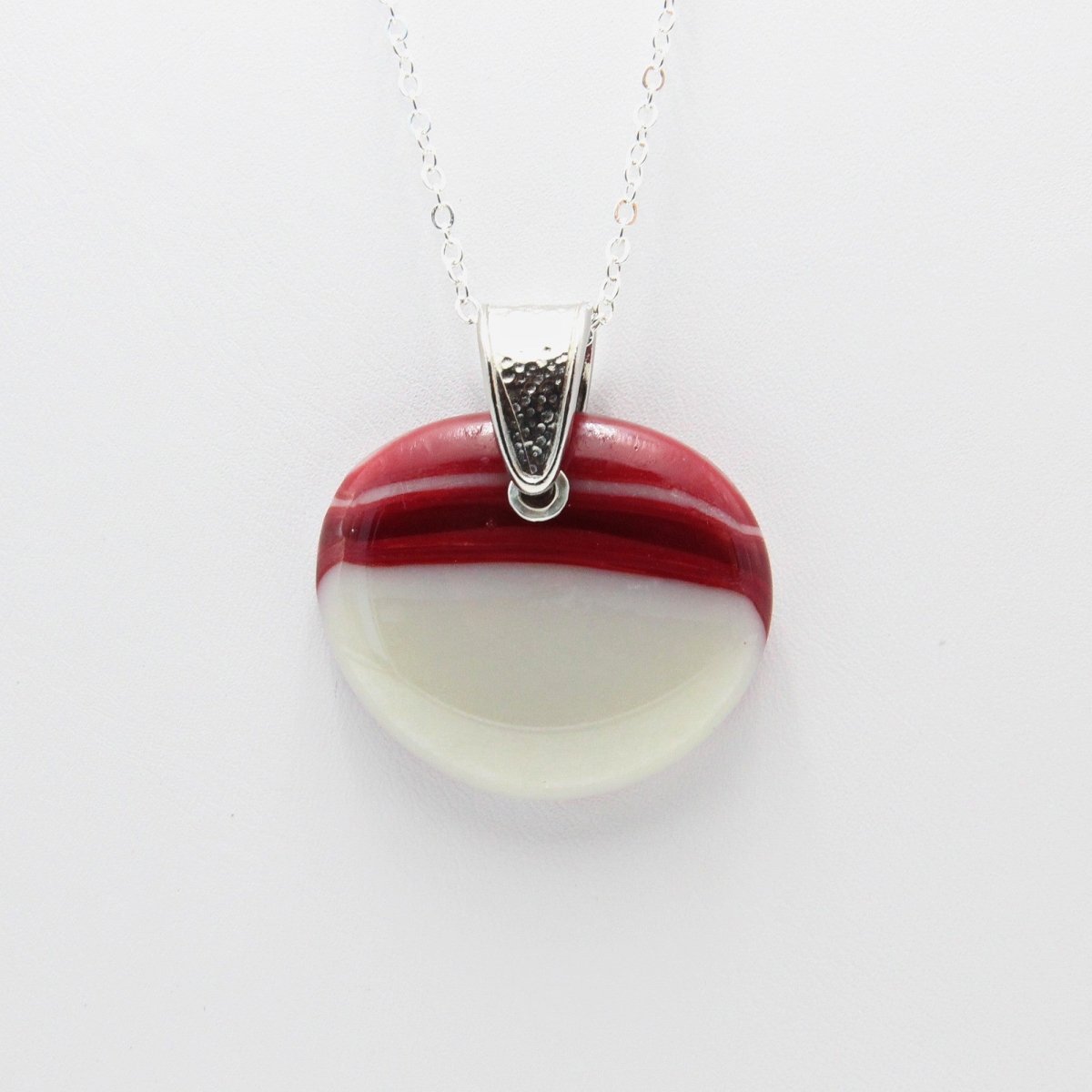 Red and Ivory Glass Pendant with Silver Accents, Handmade Unique Glass Jewelry, Gift for Art Lover